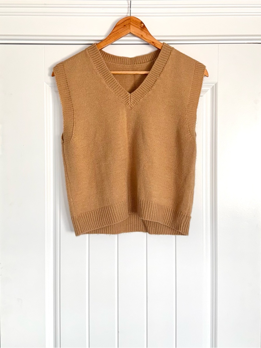 SHEIN Tan V-Neck Knit Sweater Vest - Picture 1 of 6